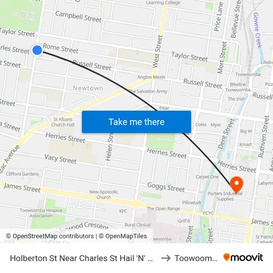 Holberton St Near Charles St Hail 'N' Ride to Toowoomba map