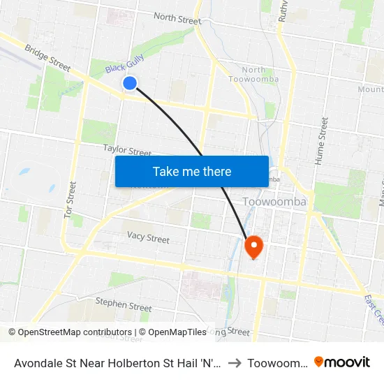 Avondale St Near Holberton St Hail 'N' Ride to Toowoomba map