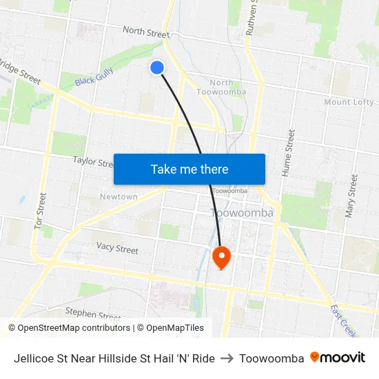 Jellicoe St Near Hillside St Hail 'N' Ride to Toowoomba map
