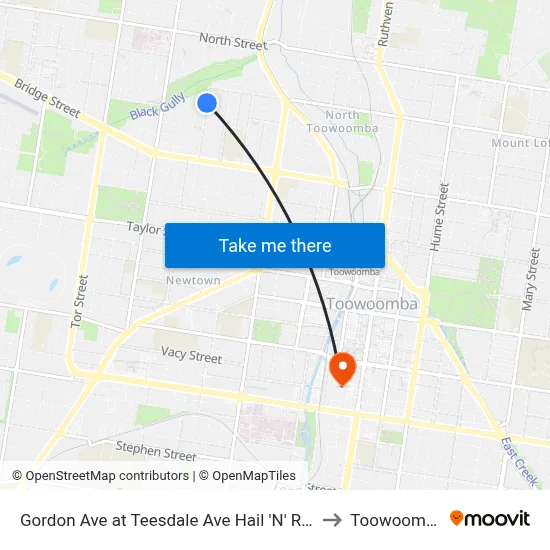 Gordon Ave at Teesdale Ave Hail 'N' Ride to Toowoomba map