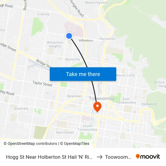 Hogg St Near Holberton St Hail 'N' Ride to Toowoomba map
