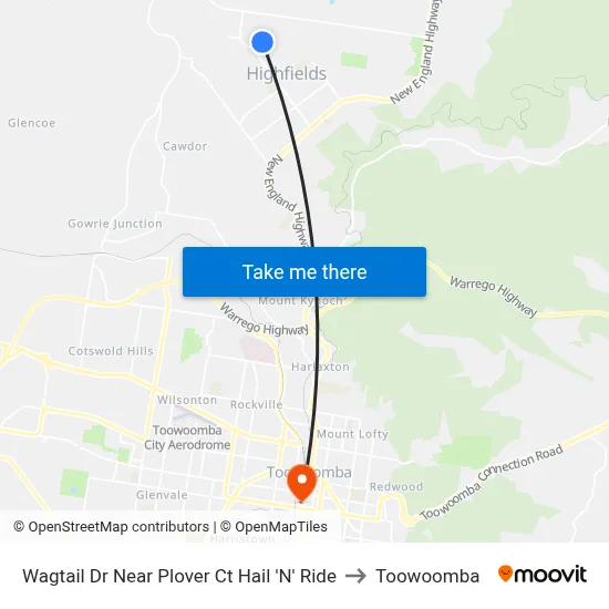 Wagtail Dr Near Plover Ct Hail 'N' Ride to Toowoomba map