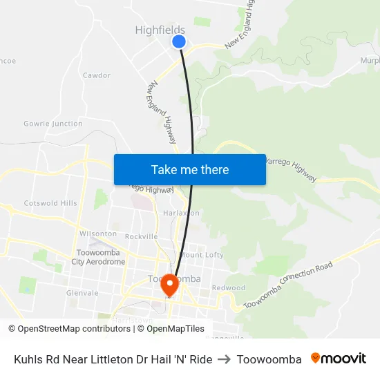 Kuhls Rd Near Littleton Dr Hail 'N' Ride to Toowoomba map