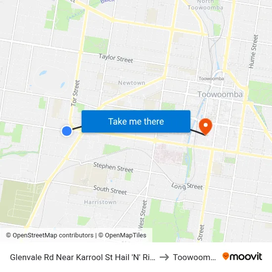 Glenvale Rd Near Karrool St Hail 'N' Ride to Toowoomba map