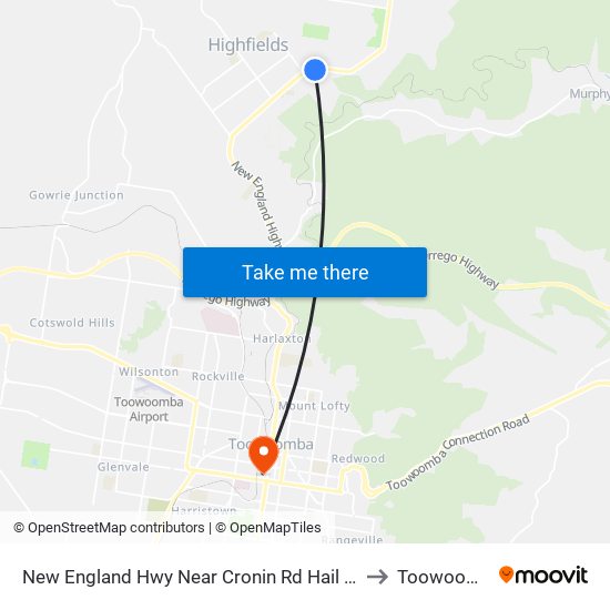 New England Hwy Near Cronin Rd Hail 'N' Ride to Toowoomba map