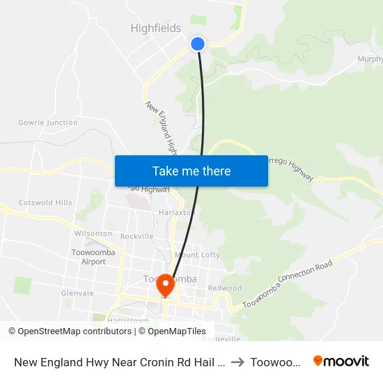 New England Hwy Near Cronin Rd Hail 'N' Ride to Toowoomba map