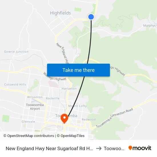 New England Hwy Near Sugarloaf Rd Hail 'N' Ride to Toowoomba map