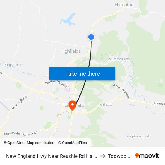 New England Hwy Near Reushle Rd Hail 'N' Ride to Toowoomba map
