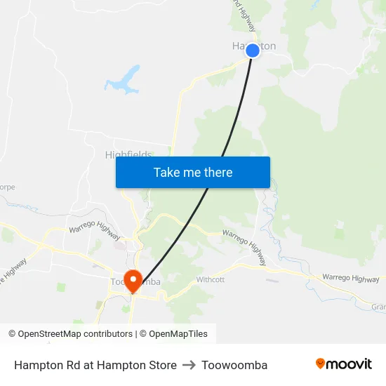 Hampton Rd at Hampton Store to Toowoomba map