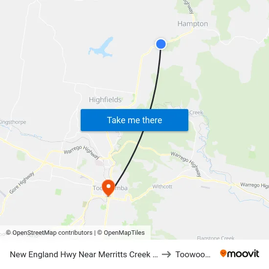 New England Hwy Near Merritts Creek Rd Hnr to Toowoomba map