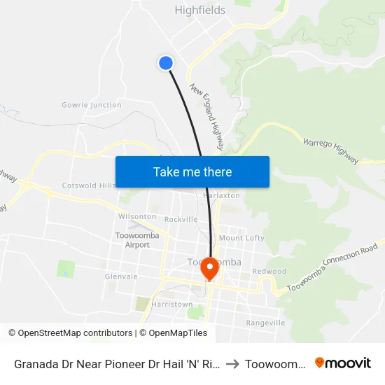 Granada Dr Near Pioneer Dr Hail 'N' Ride to Toowoomba map