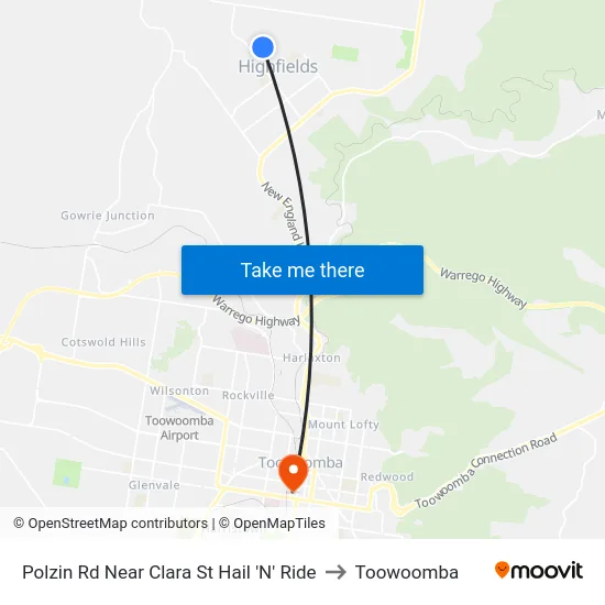 Polzin Rd Near Clara St Hail 'N' Ride to Toowoomba map