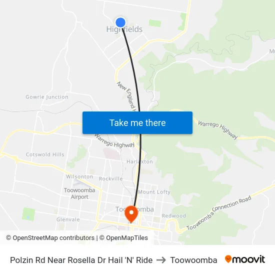 Polzin Rd Near Rosella Dr Hail 'N' Ride to Toowoomba map