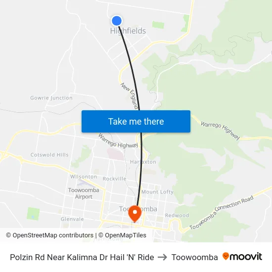 Polzin Rd Near Kalimna Dr Hail 'N' Ride to Toowoomba map