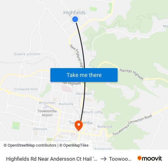 Highfields Rd Near Andersson Ct Hail 'N' Ride to Toowoomba map