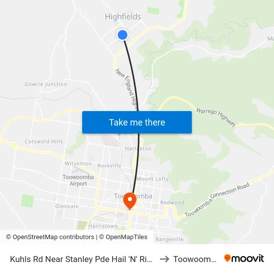 Kuhls Rd Near Stanley Pde Hail 'N' Ride to Toowoomba map