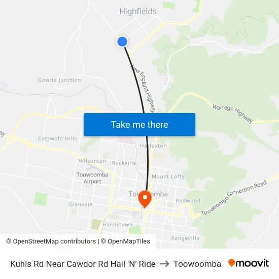 Kuhls Rd Near Cawdor Rd Hail 'N' Ride to Toowoomba map