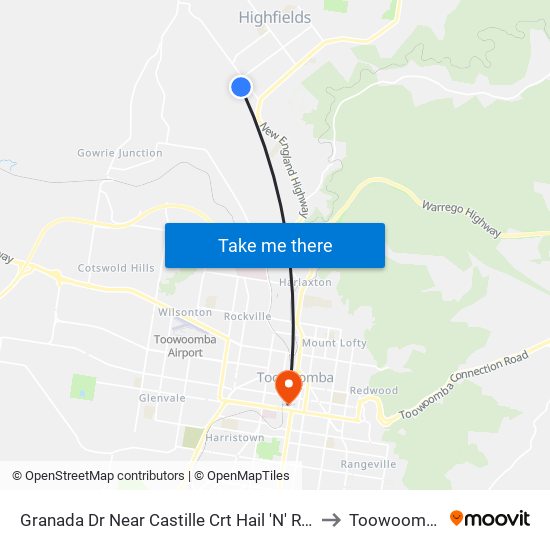 Granada Dr Near Castille Crt Hail 'N' Ride to Toowoomba map