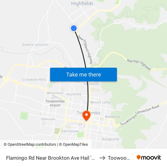 Flamingo Rd Near Brookton Ave Hail 'N' Ride to Toowoomba map