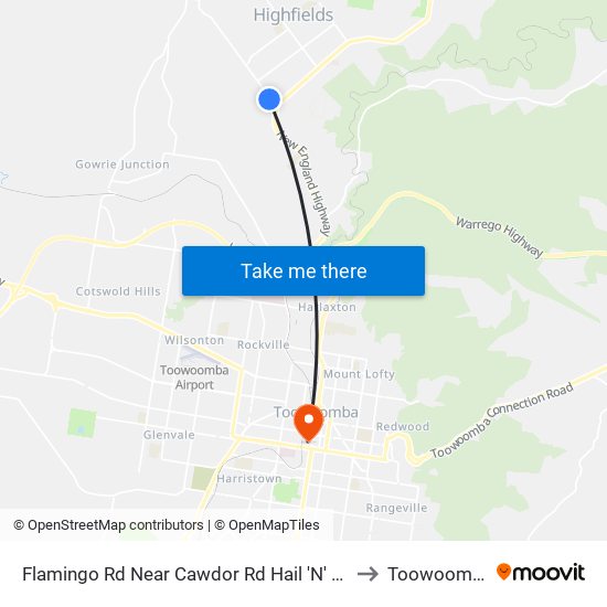 Flamingo Rd Near Cawdor Rd Hail 'N' Ride to Toowoomba map