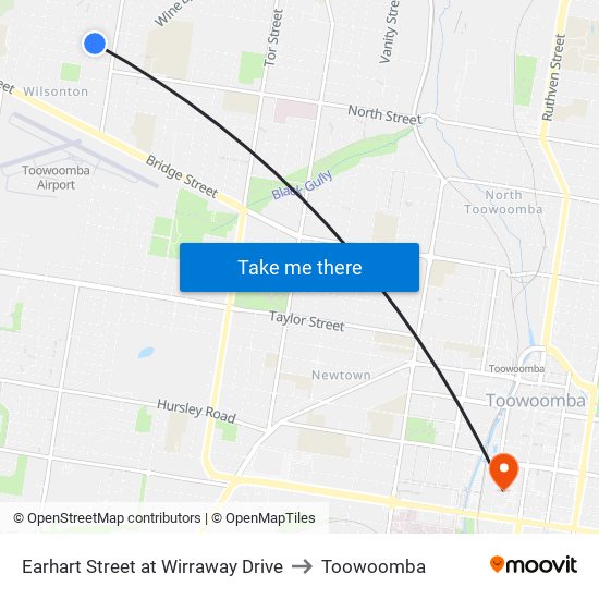 Earhart Street at Wirraway Drive to Toowoomba map