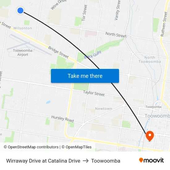Wirraway Drive at Catalina Drive to Toowoomba map