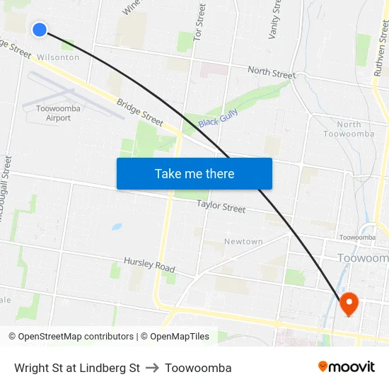 Wright St at Lindberg St to Toowoomba map