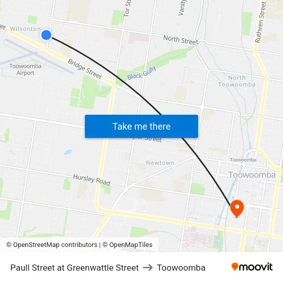 Paull Street at Greenwattle Street to Toowoomba map