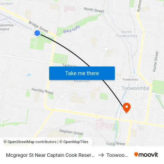 Mcgregor St Near Captain Cook Reserve Hnr to Toowoomba map