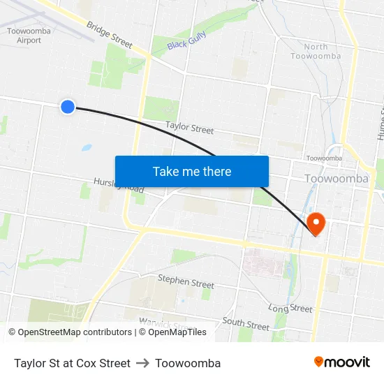 Taylor St at Cox Street to Toowoomba map