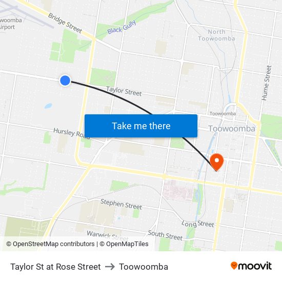 Taylor St at Rose Street to Toowoomba map