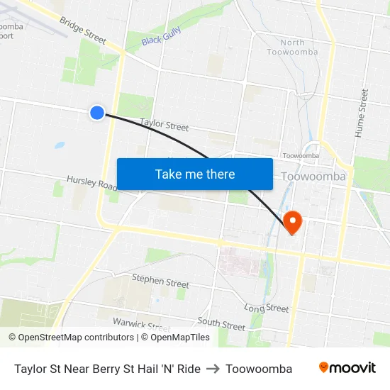Taylor St Near Berry St Hail 'N' Ride to Toowoomba map