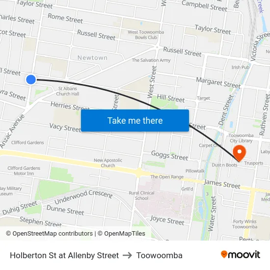 Holberton St at Allenby Street to Toowoomba map