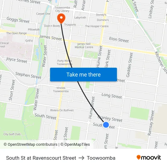 South St at Ravenscourt Street to Toowoomba map
