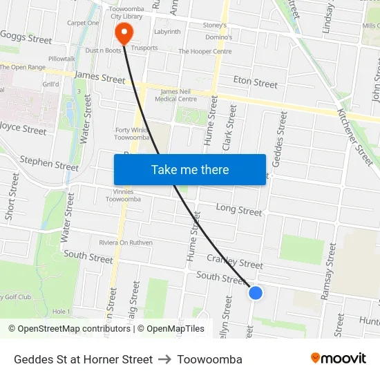 Geddes St at Horner Street to Toowoomba map