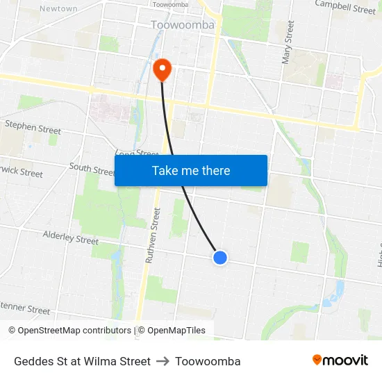 Geddes St at Wilma Street to Toowoomba map