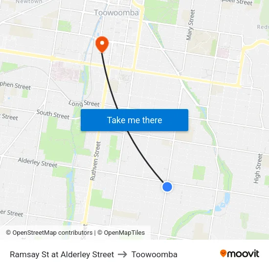 Ramsay St at Alderley Street to Toowoomba map