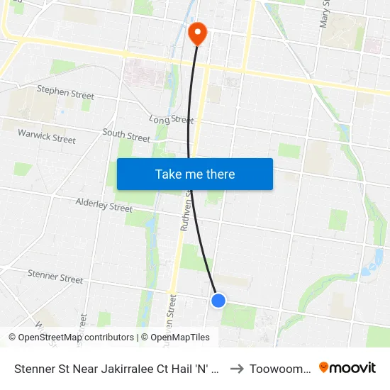 Stenner St Near Jakirralee Ct Hail 'N' Ride to Toowoomba map