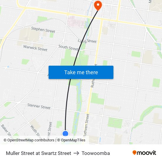 Muller Street at Swartz Street to Toowoomba map