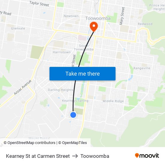 Kearney St at Carmen Street to Toowoomba map