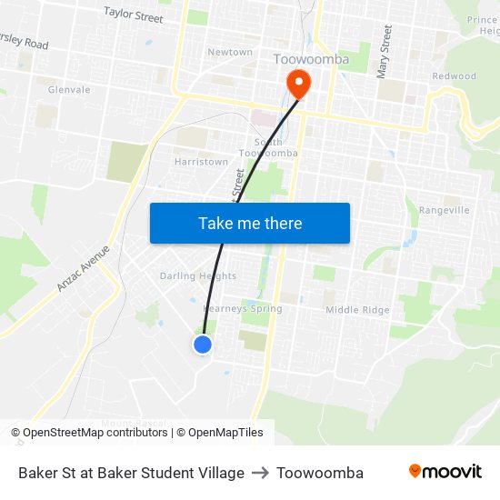 Baker St at Baker Student Village to Toowoomba map