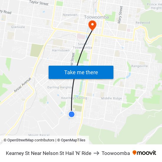 Kearney St Near Nelson St Hail 'N' Ride to Toowoomba map