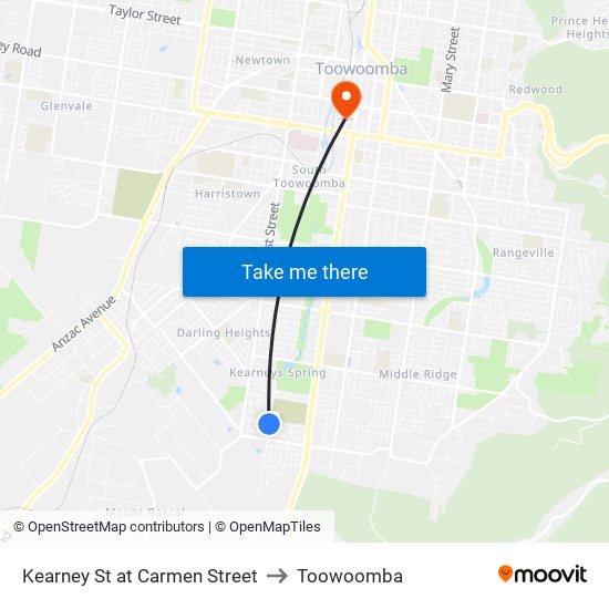 Kearney St at Carmen Street to Toowoomba map