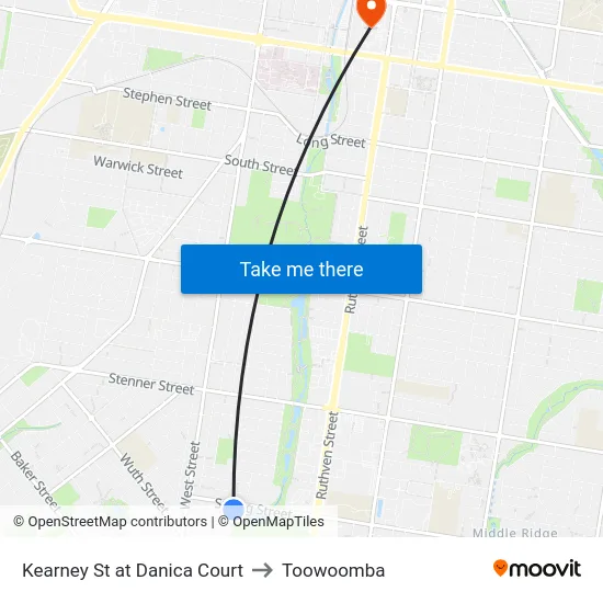 Kearney St at Danica Court to Toowoomba map