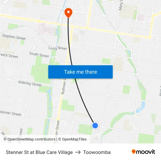 Stenner St at Blue Care Village to Toowoomba map