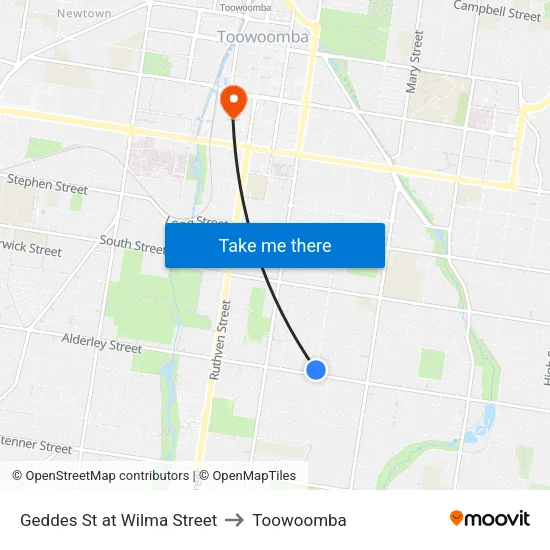 Geddes St at Wilma Street to Toowoomba map