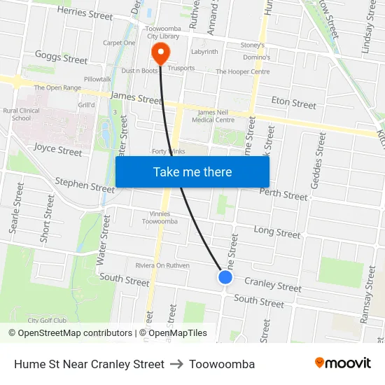 Hume St Near Cranley Street to Toowoomba map
