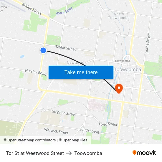 Tor St at Weetwood Street to Toowoomba map