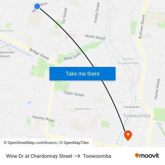 Wine Dr at Chardonnay Street to Toowoomba map