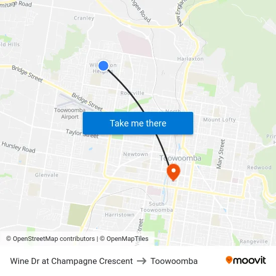 Wine Dr at Champagne Crescent to Toowoomba map